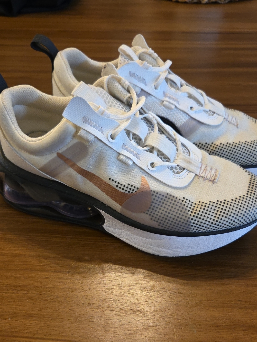 Nike Air Max 2021 GS Youth Size 6.5, White Sneakers with Metallic Copper Swoosh